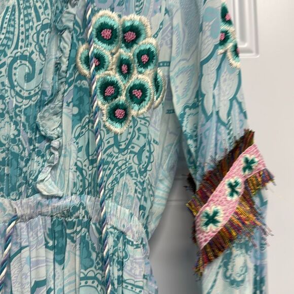 Elegant Blue Patterned Dress Maxi Dress - TAJ - Size Small Beautiful Long Sleeve - Picture 3 of 4